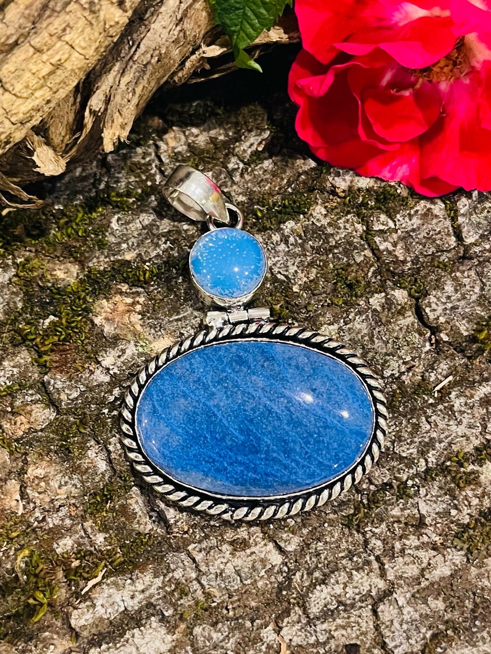 Blue Aventurine Fire Opal 925 Sterling Silver Pendant